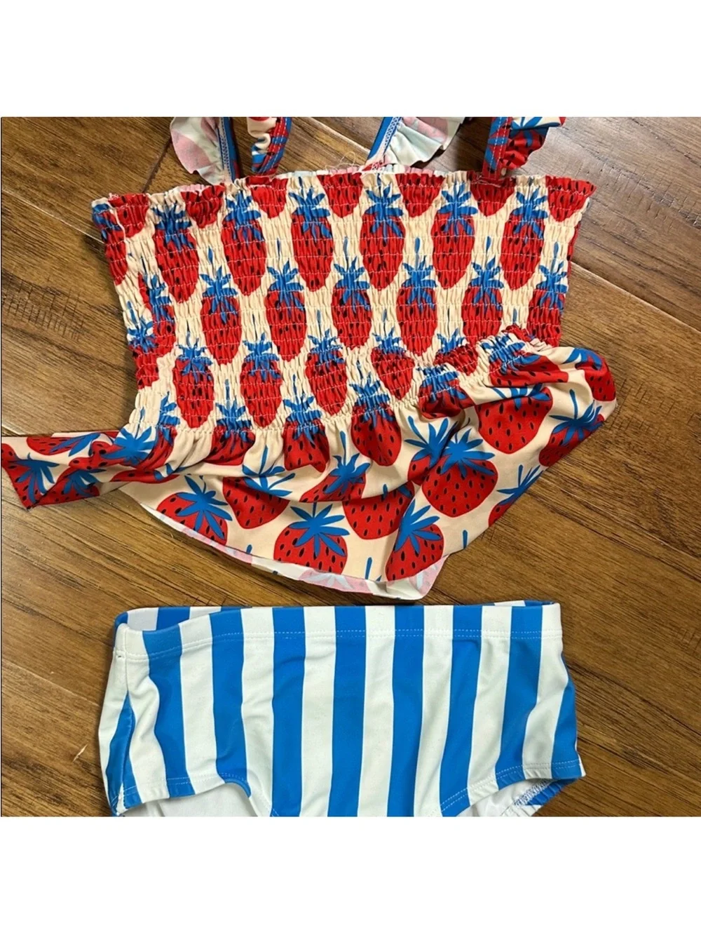 Hanna Andersson Red and Blue Strawberry Smocked One-Piece Bikini